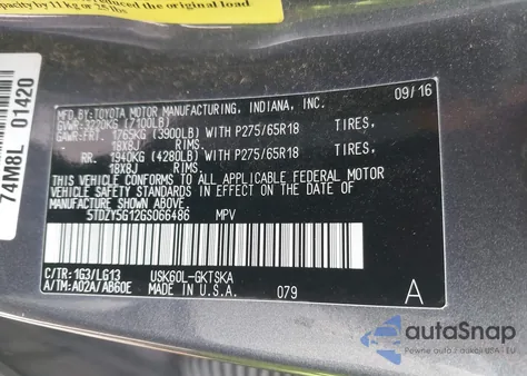 2016 Toyota Sequoia Sr5 5.7L V8 из США, поврежденный, VIN 5TDZY5G12GS066486